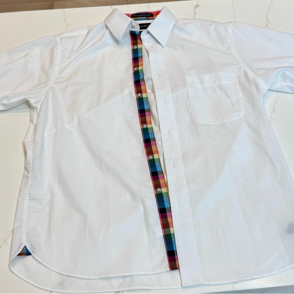 Paul Fredrick White Shirt with Colorful Plaid Trim NWOT